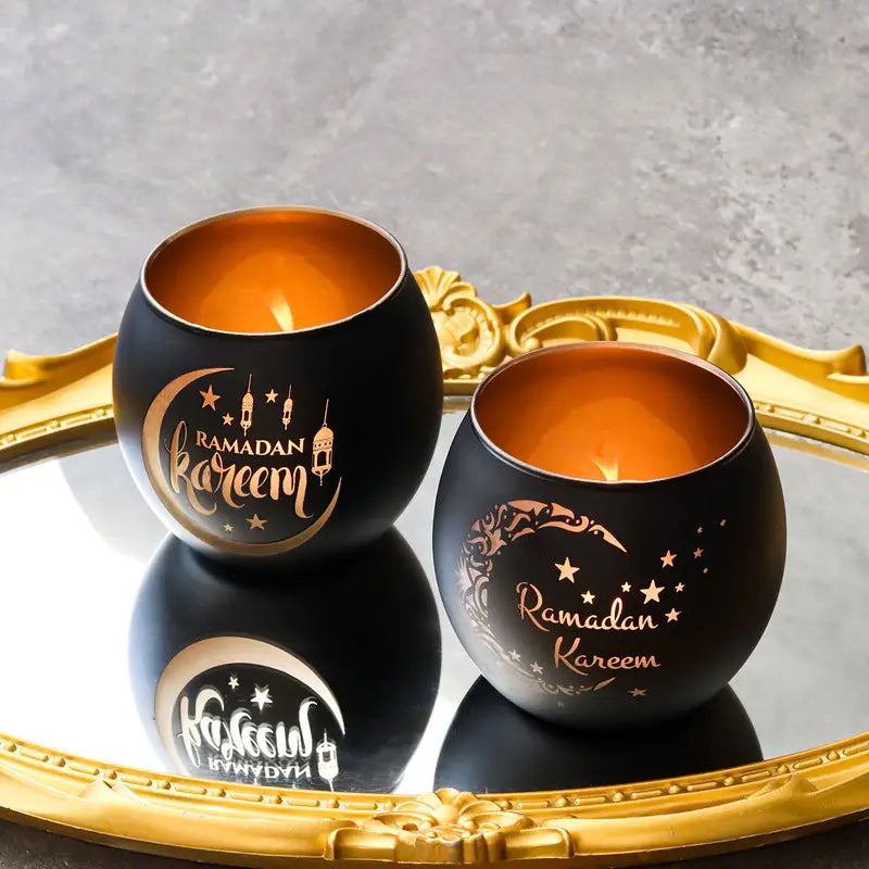 2pcs Vintage Glass Ramadan Candle Holders