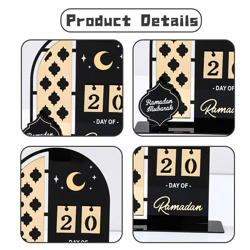 1pc Elegant Ramadan Mubarak Countdown Calendar - Black & Golden