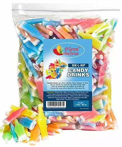 New Nik-L-Nip Wax Bottles Candy Drinks, 3 LB Bulk Candy